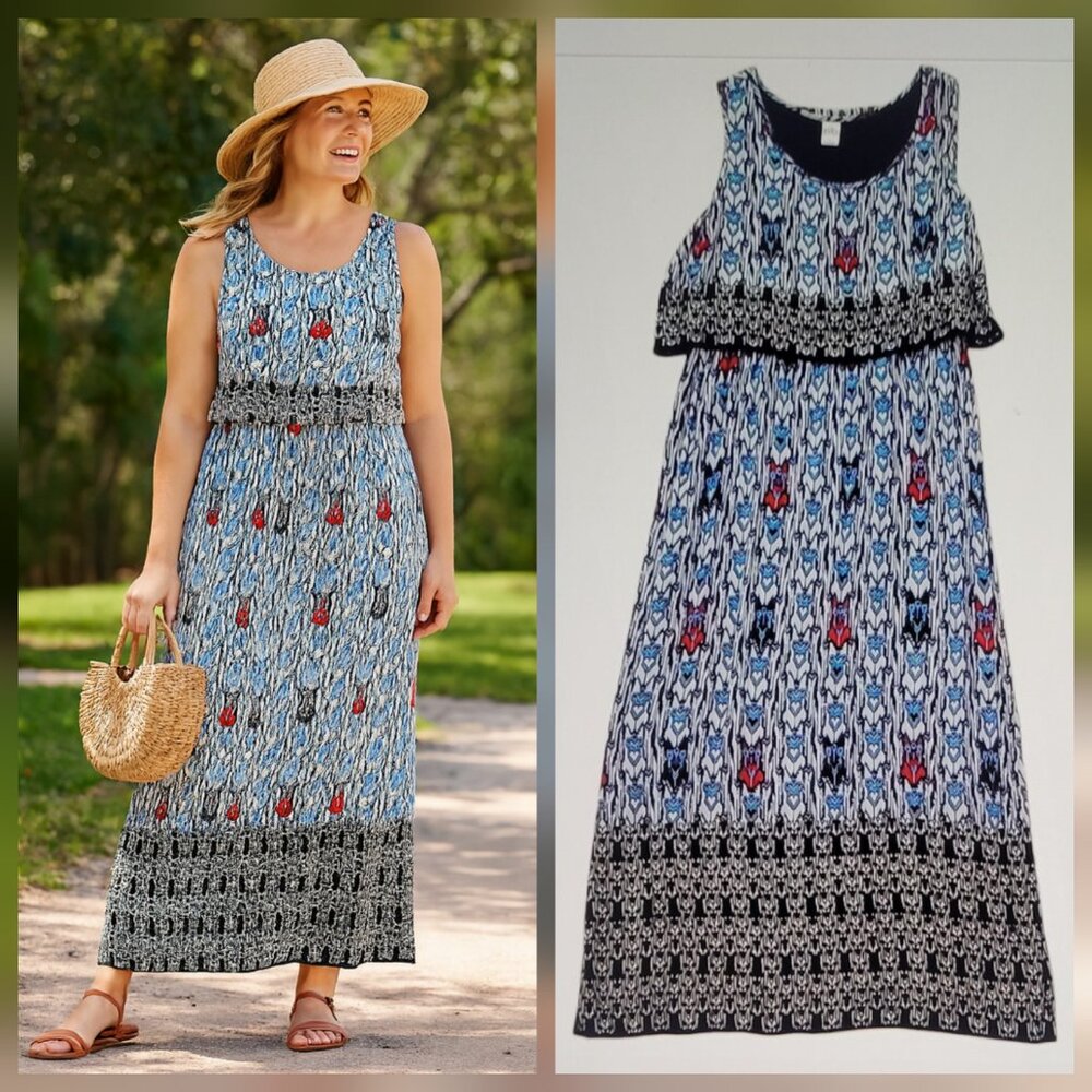 Bila Boho Maxi Dress Gauzy Flowy Southwestern Pattern with Side Slits NEW Sz XL